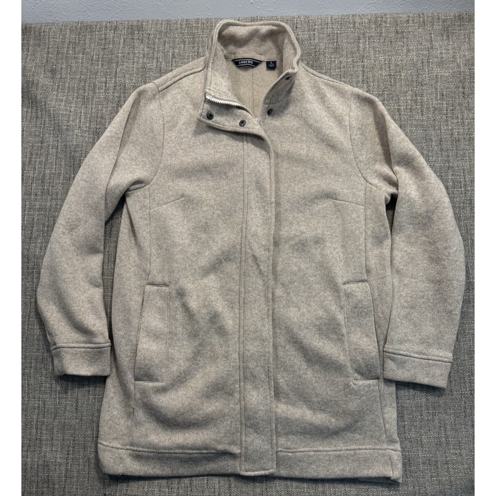 Lands' End Women's Beige‎ Zip Up And Snap Up Jacket Size Large With Pockets